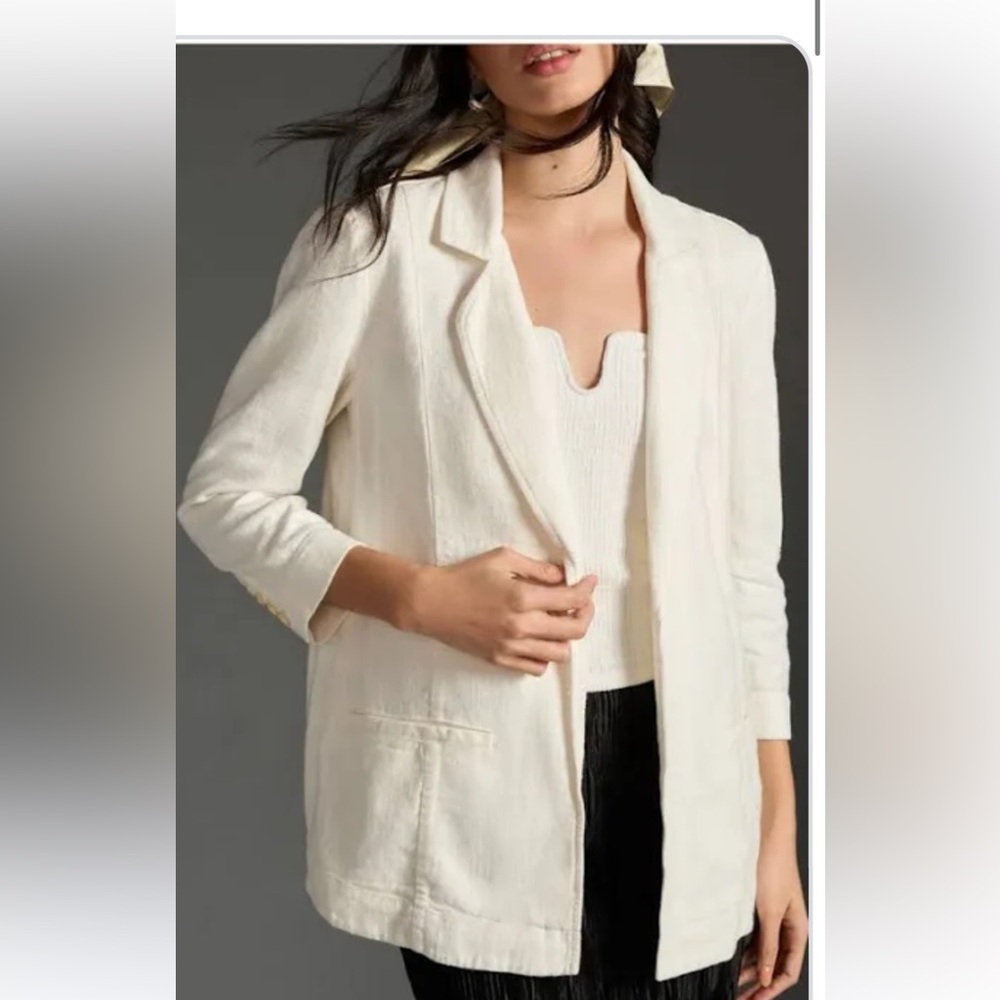 Anthropologie Linen White Blazer